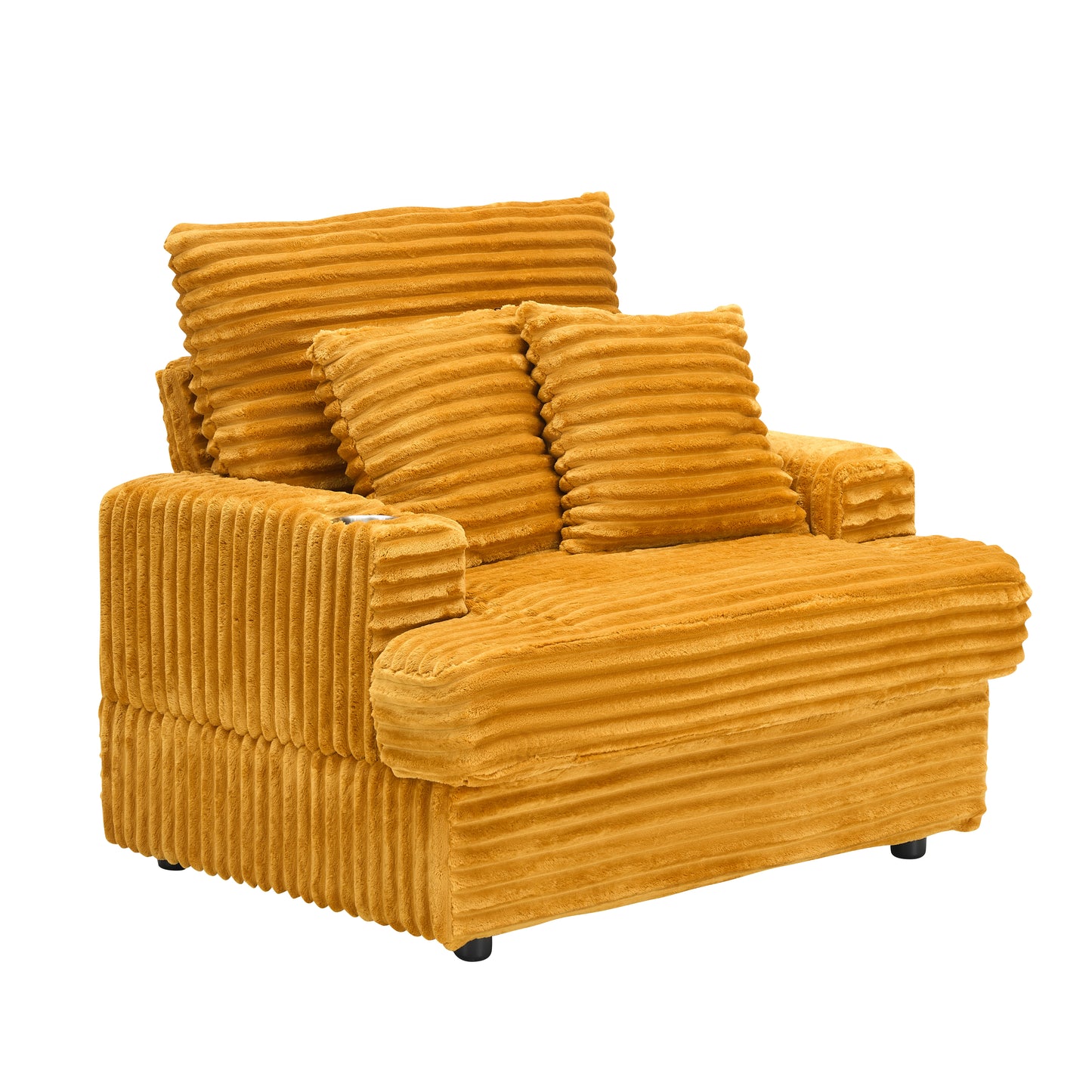 Mustard yellow corduroy armchair with plush cushions