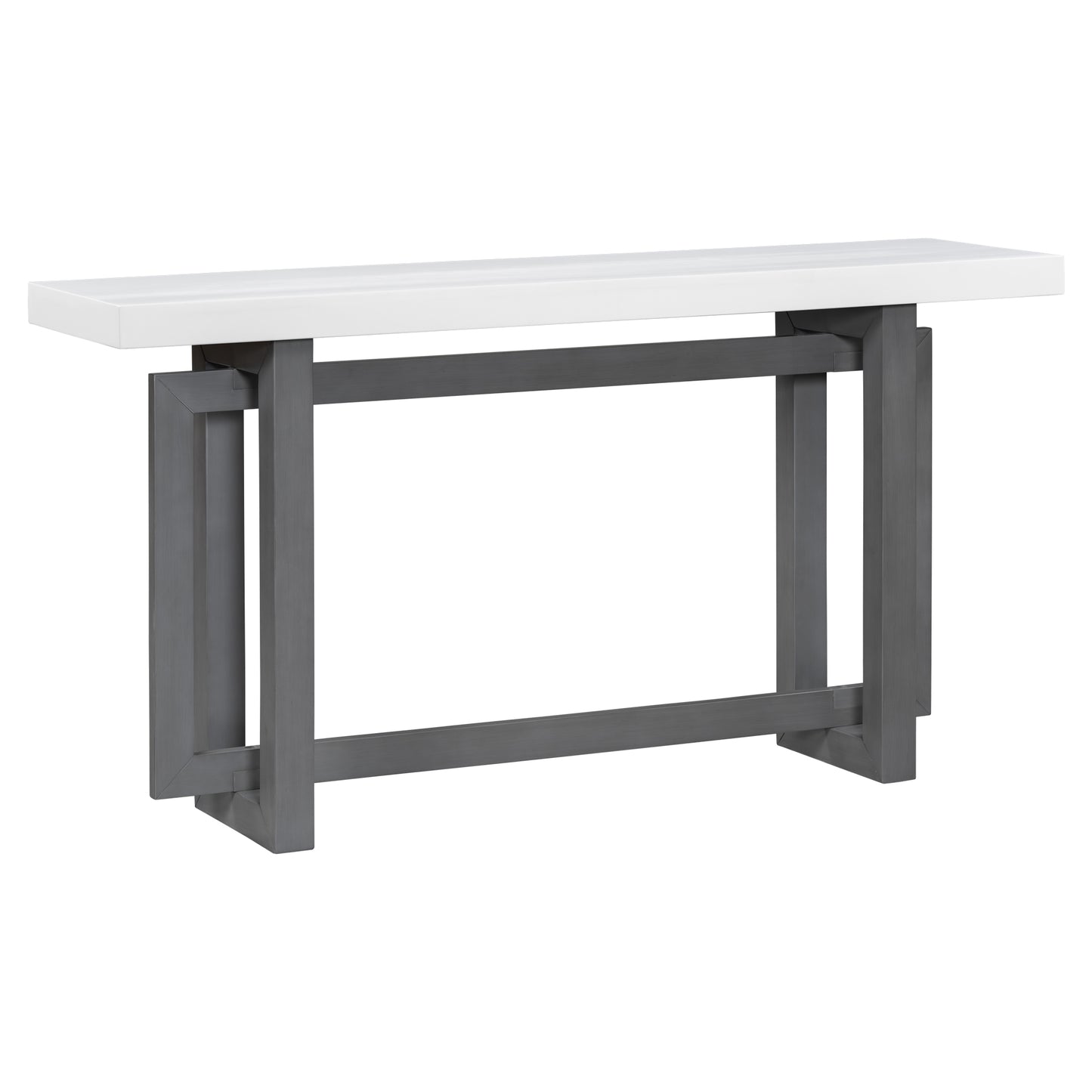 Modern white top console table with grey metal geometric base