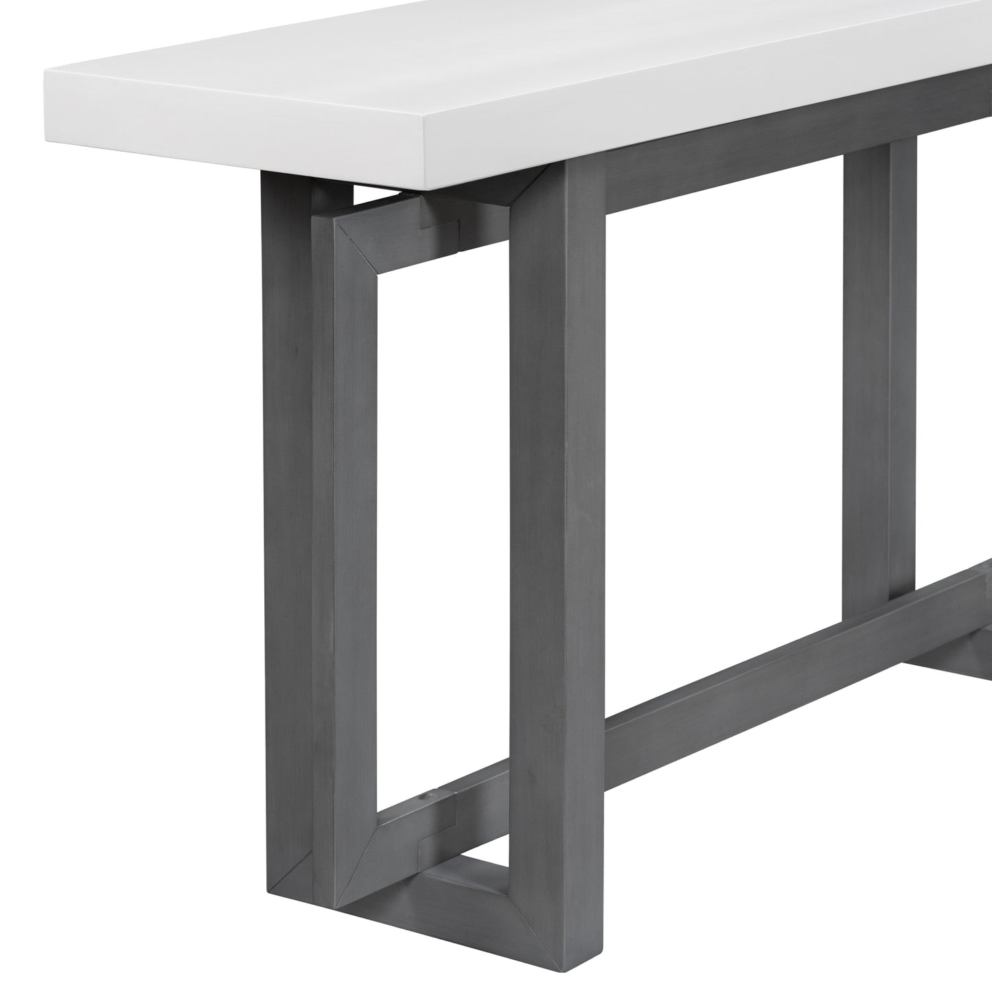 White marble console table with dark grey metal frame