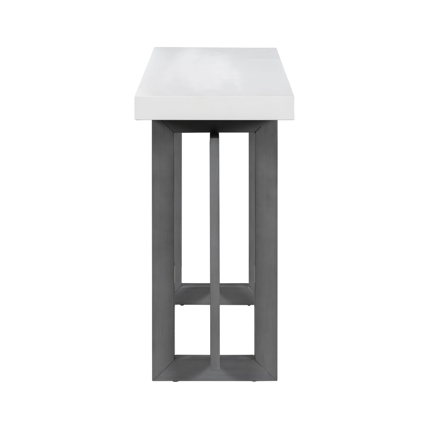 Modern white top console table with dark gray metal frame
