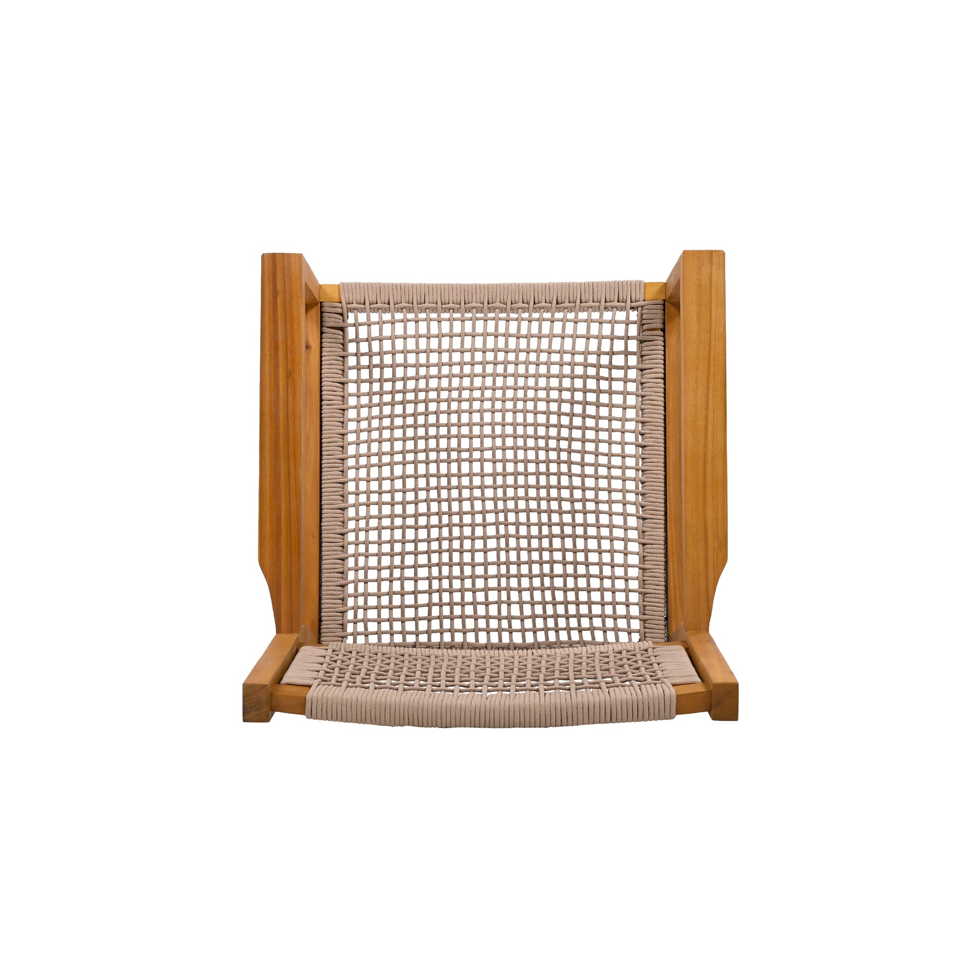 Wooden armchair with woven rope seat