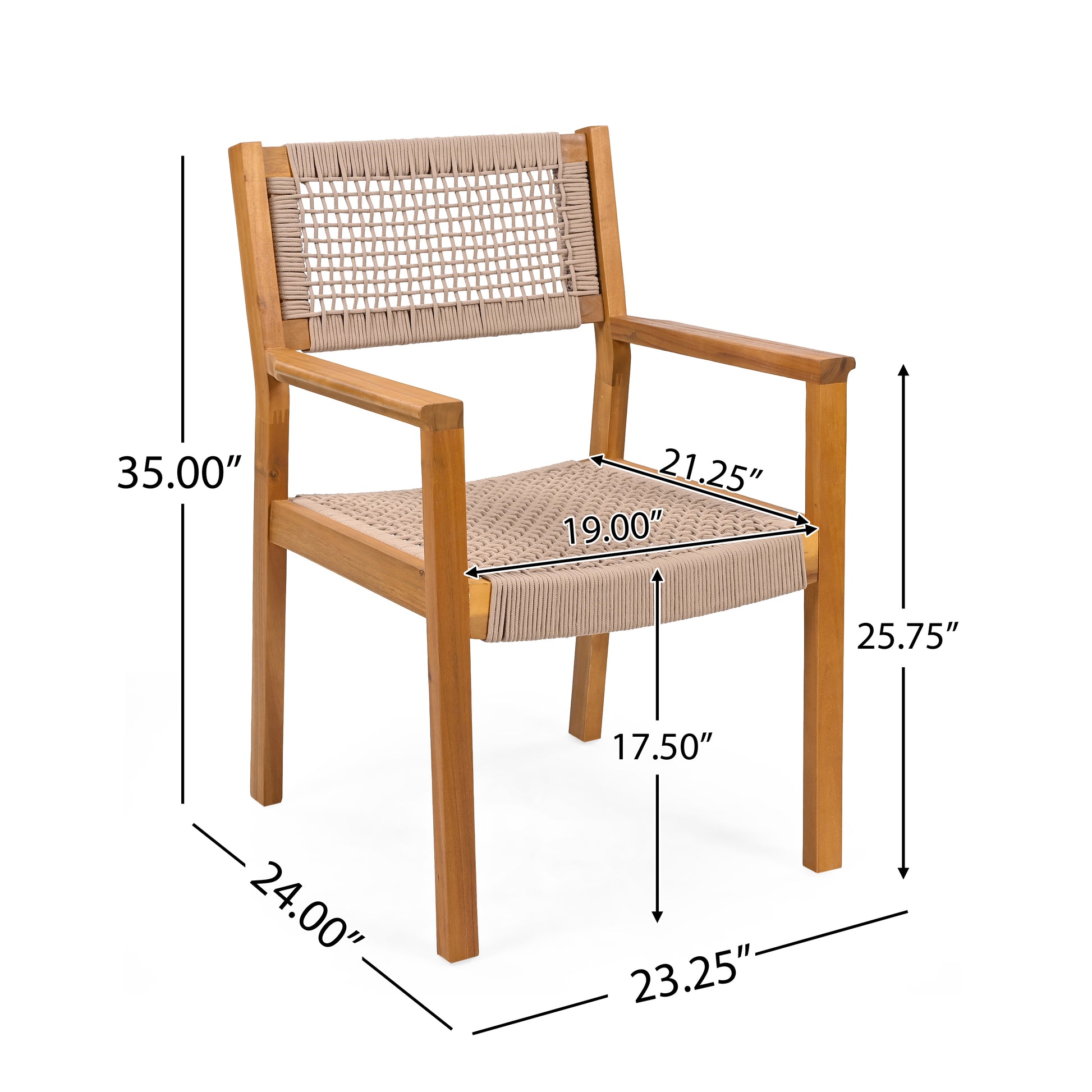 Wooden armchair with beige woven seat and back