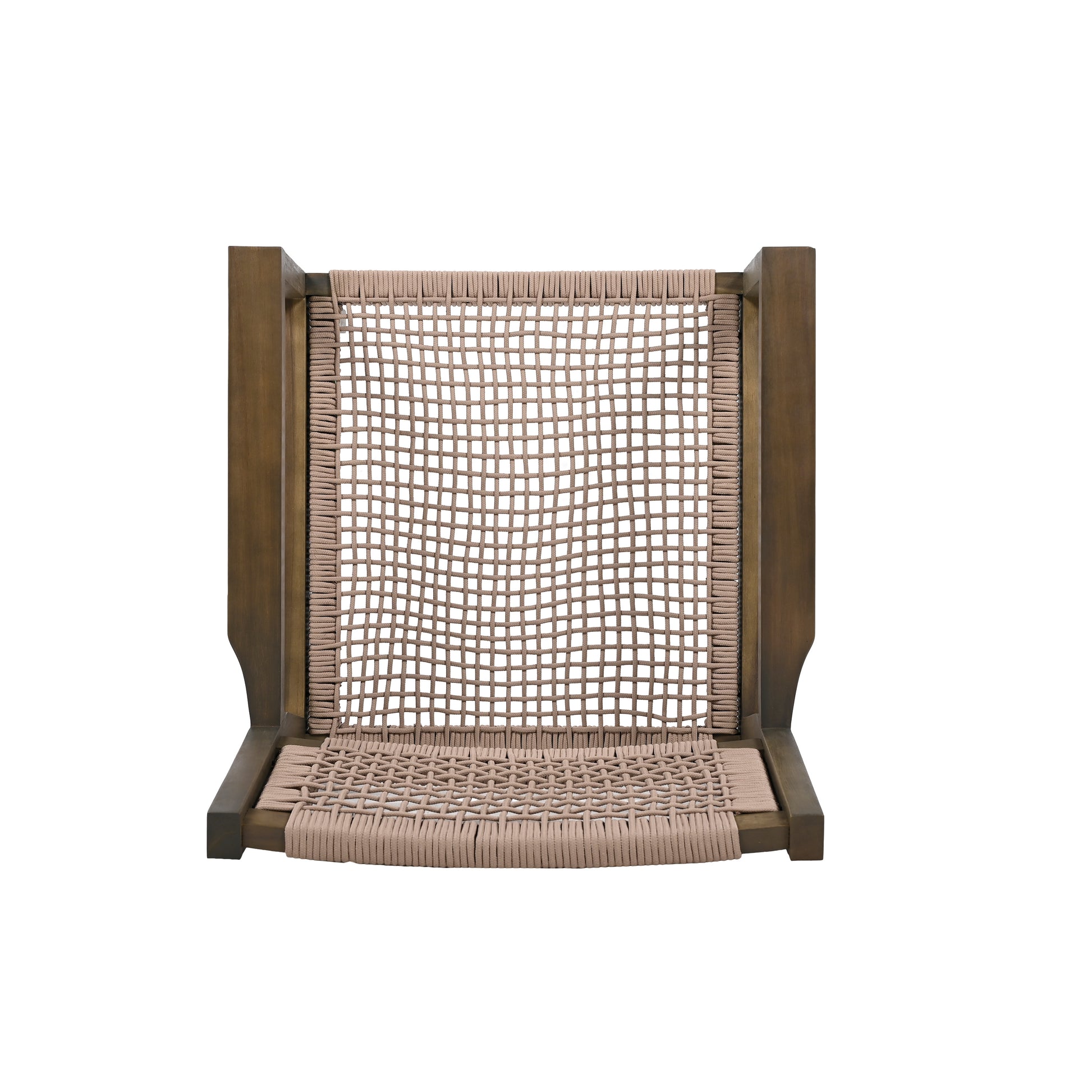 Brown wooden armchair with woven rope seat and back