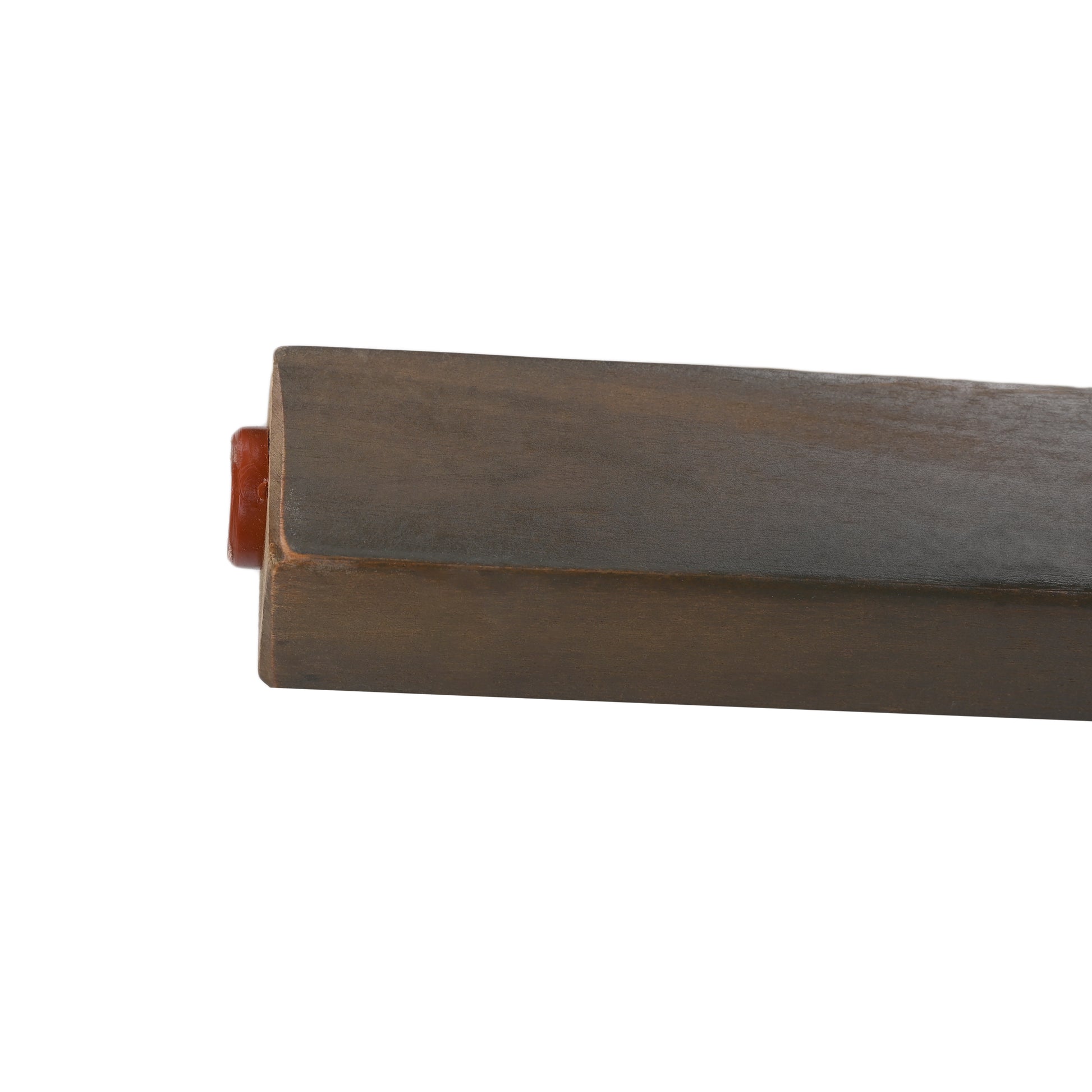 Dark wood table leg with a clear protective foot