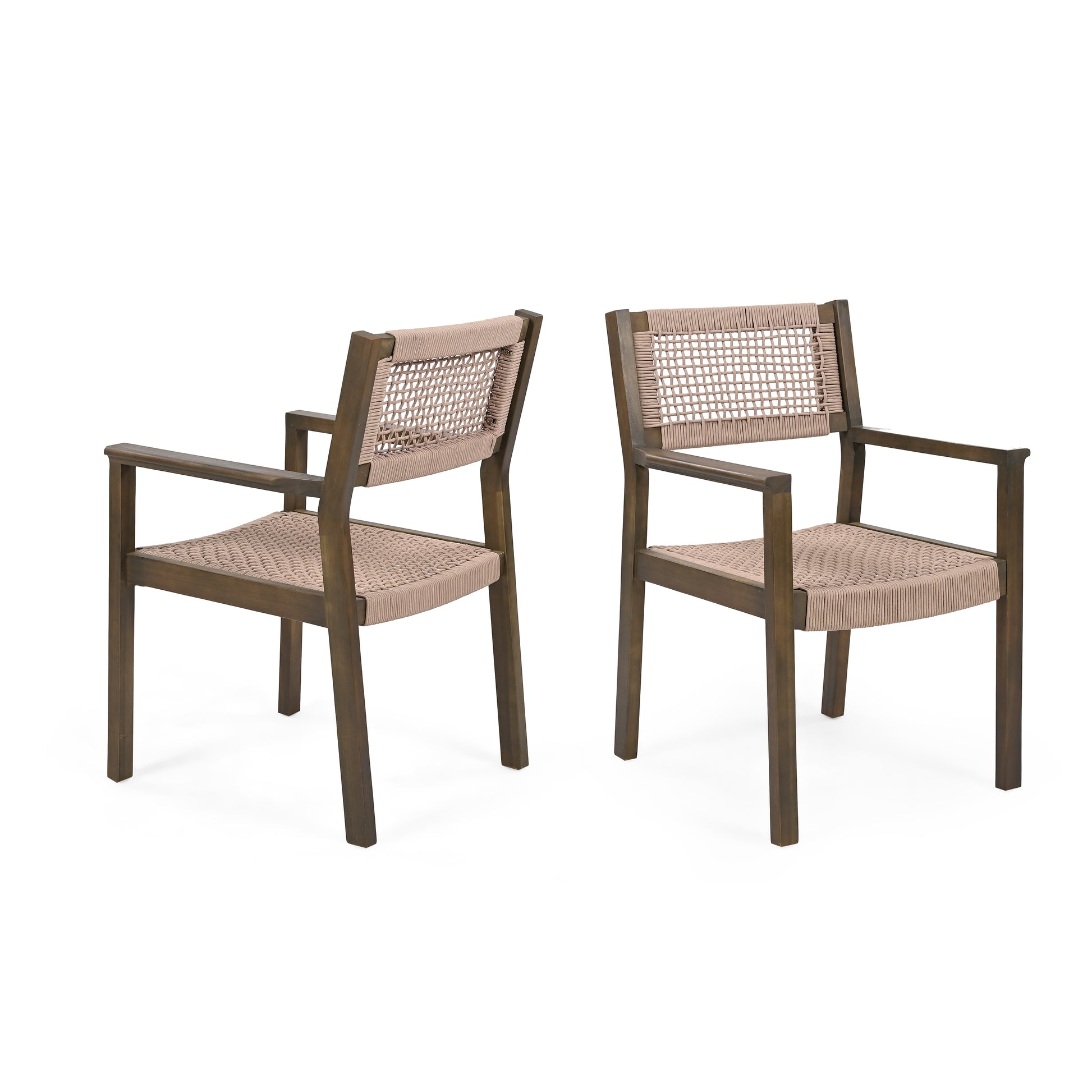 Dark wood armchair with woven tan seat and backrest