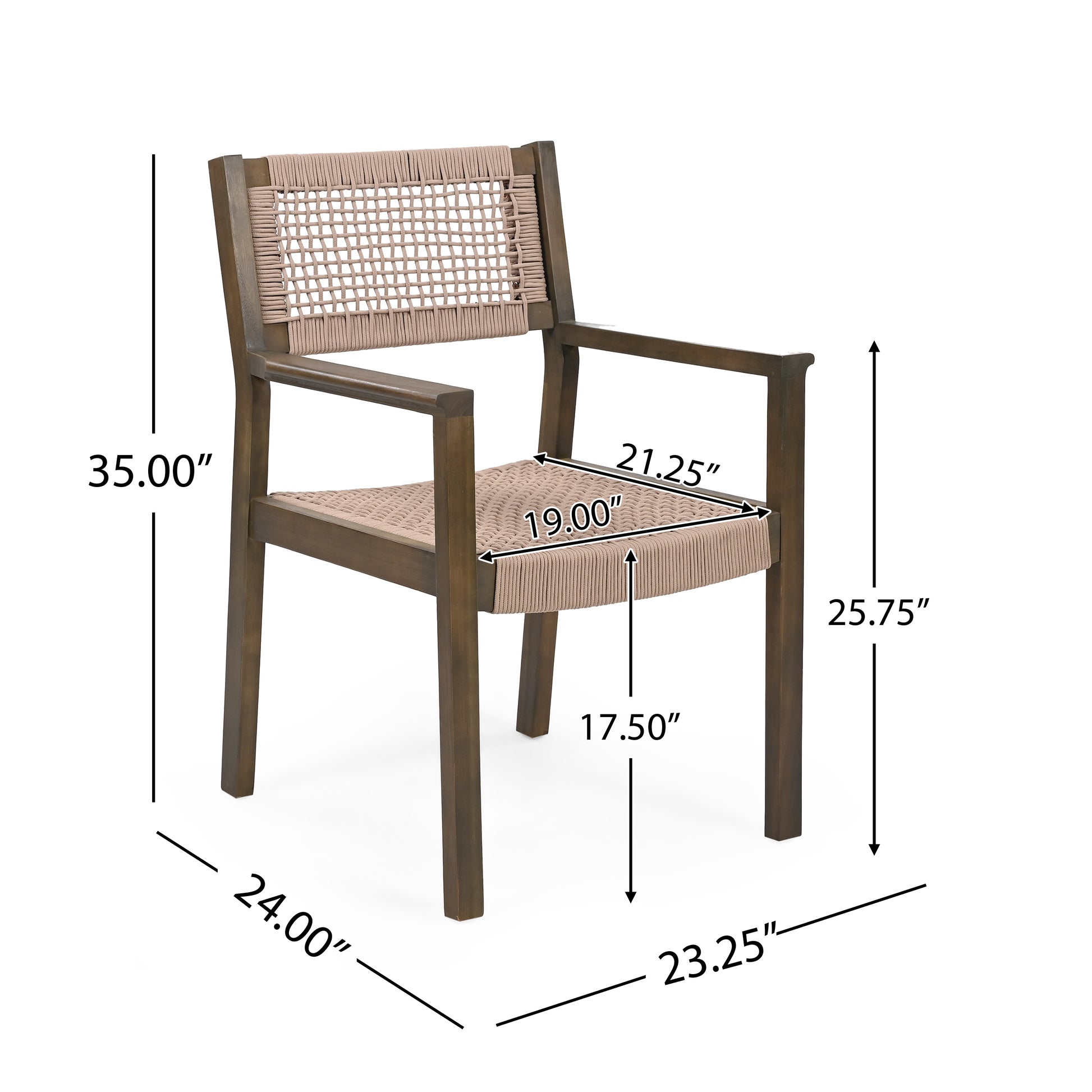Wooden armchair with woven seat and back in taupe