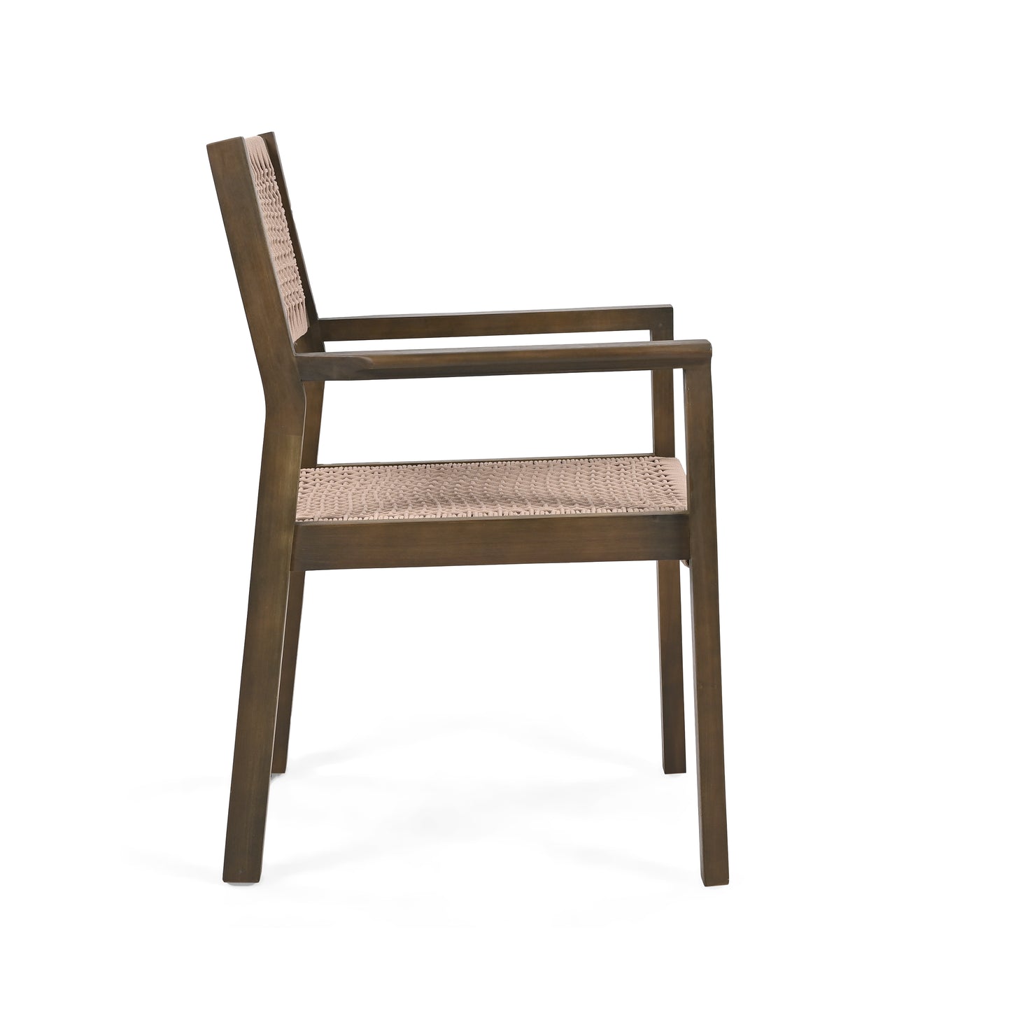 Dark wood armchair with woven seat and back