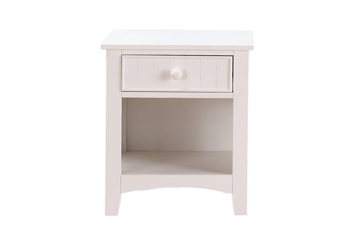 White wooden nightstand with one drawer and an open shelf