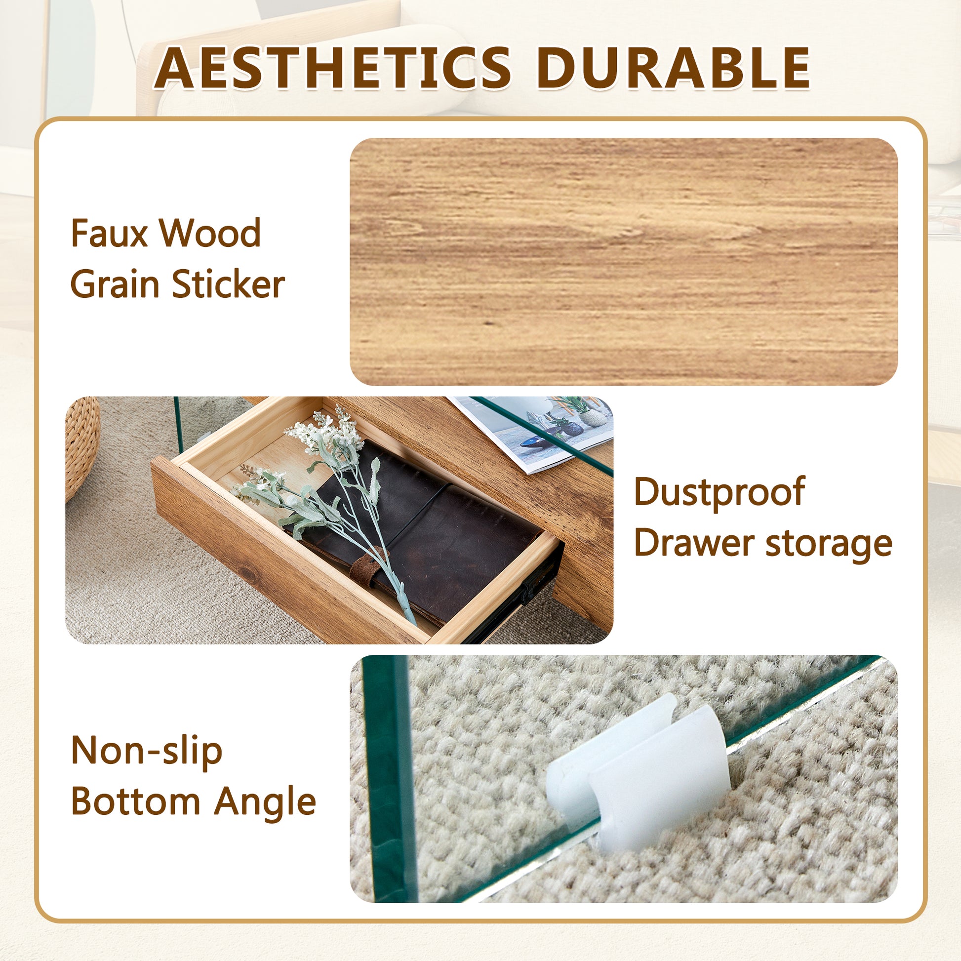 Closeup of light brown faux wood grain sticker texture
