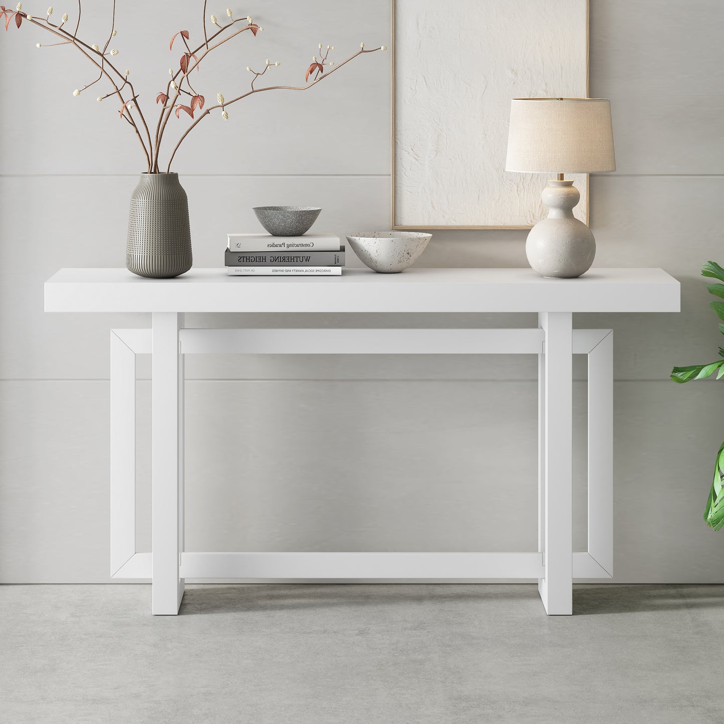 Modern white console table with minimalist design