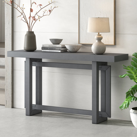 Gray modern console table with geometric base