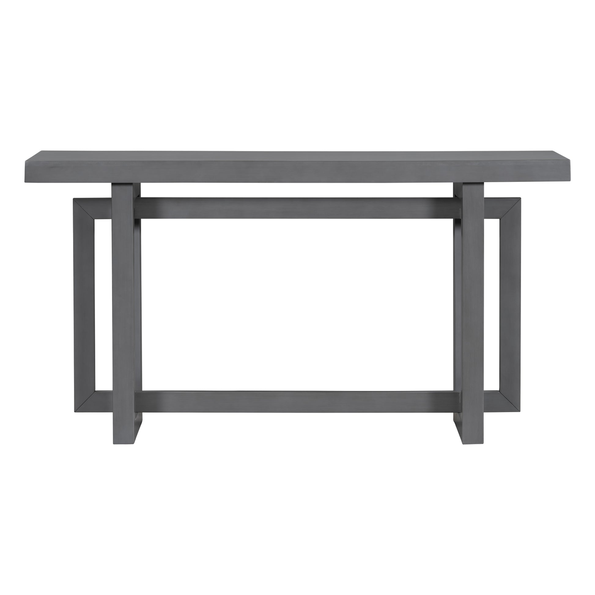 Modern dark gray metal console table with geometric base