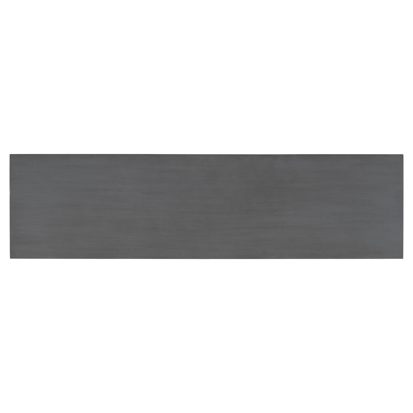 Sleek gray metal shelf with a brushed finish