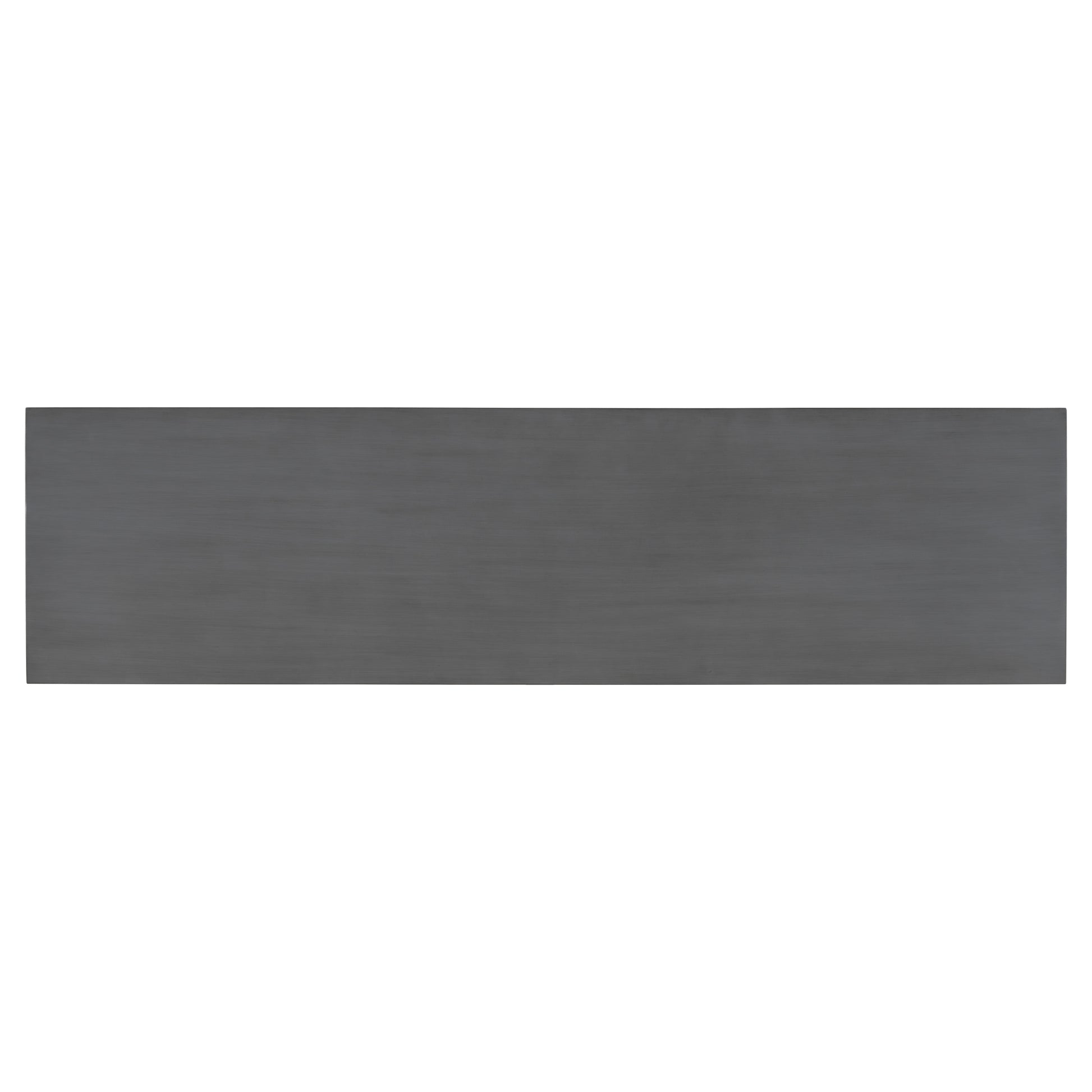 Sleek gray metal shelf with a brushed finish
