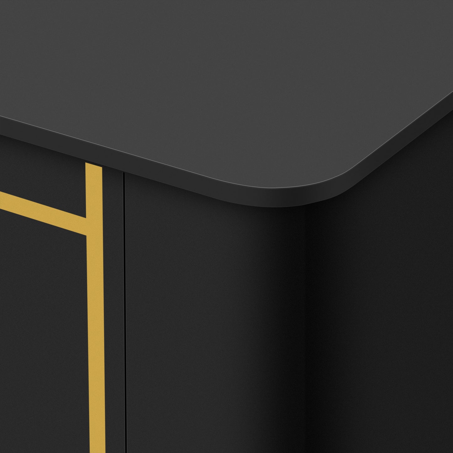 Dark grey minimalist cabinet with brushed gold accent line detail