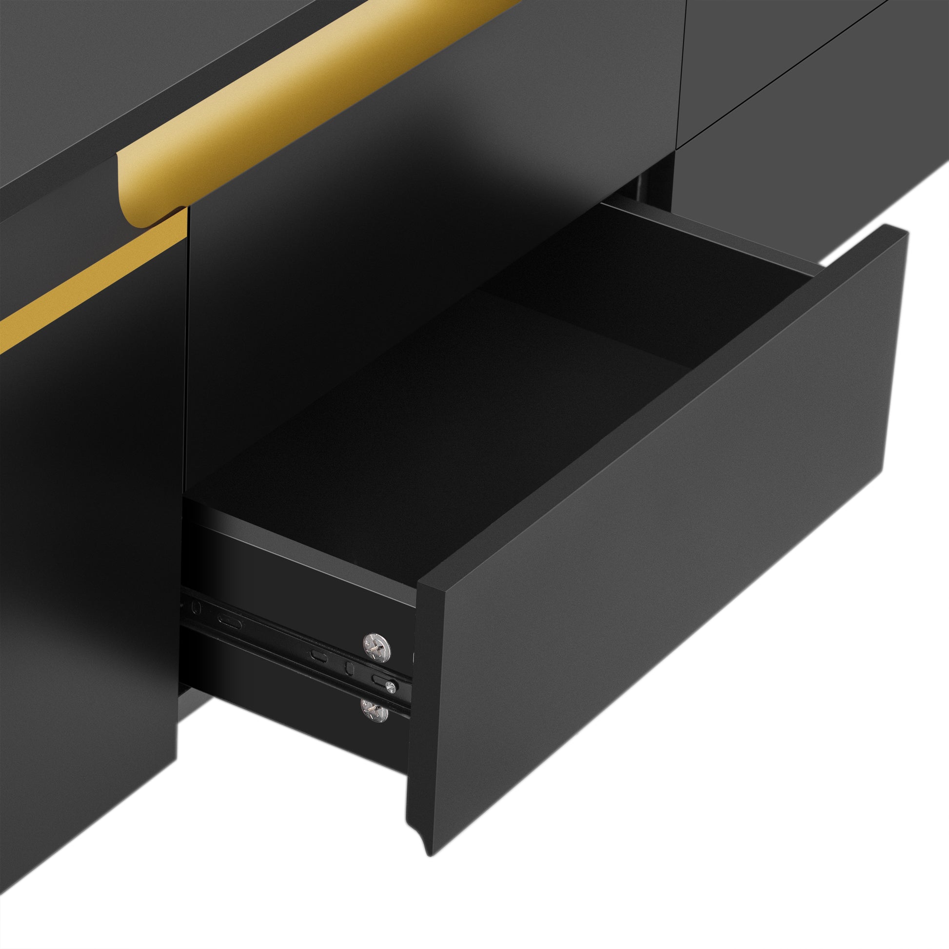 Black matte dresser with gold handle accent