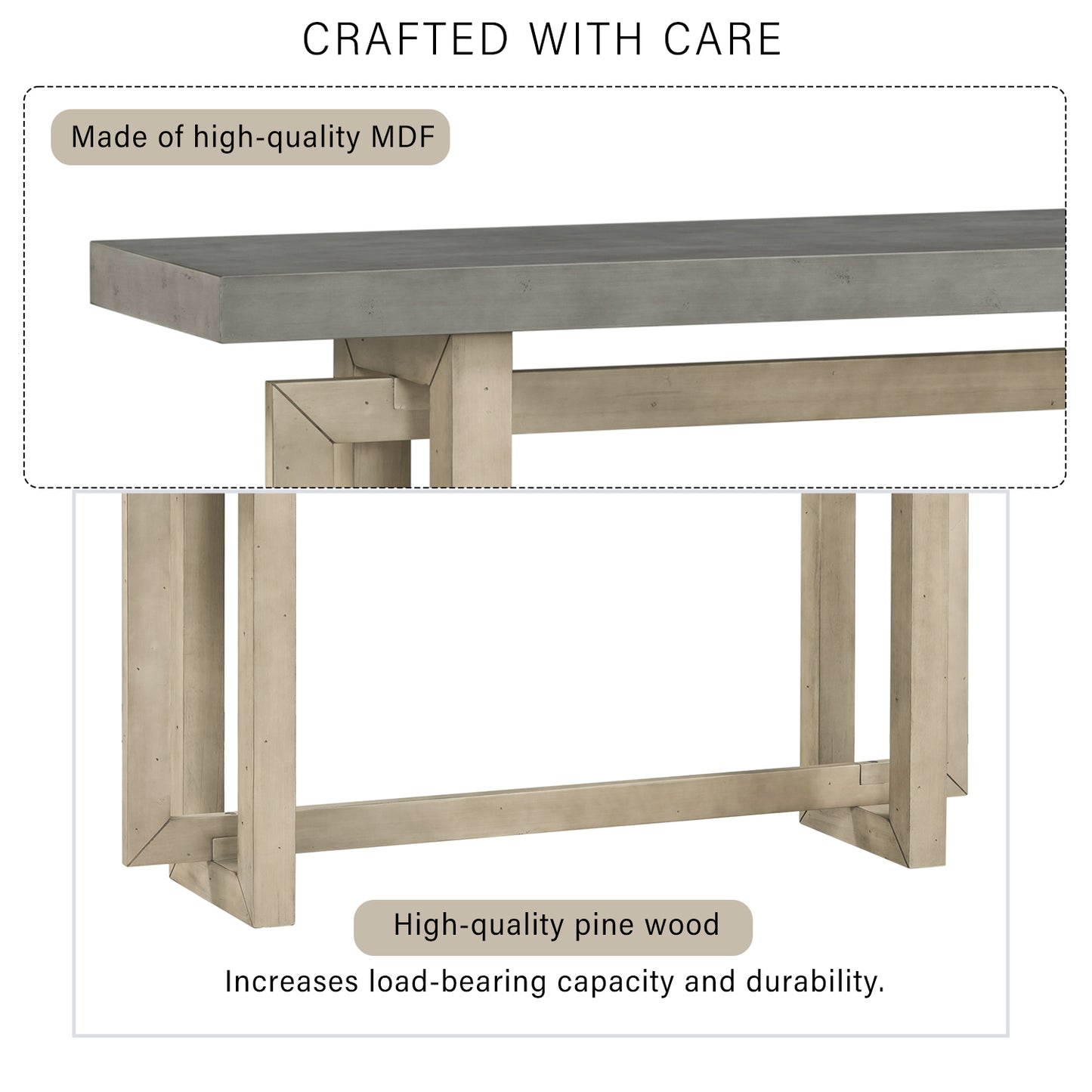 Modern console table with grey MDF top and light wood base