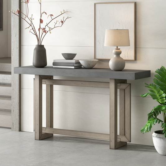 Gray concrete console table with a minimalist design