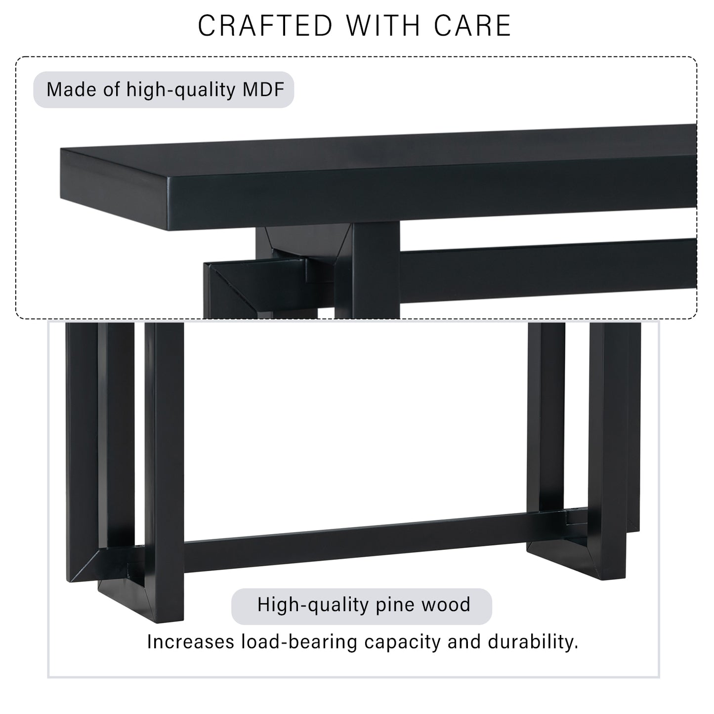 Black MDF console table top and black metal legs