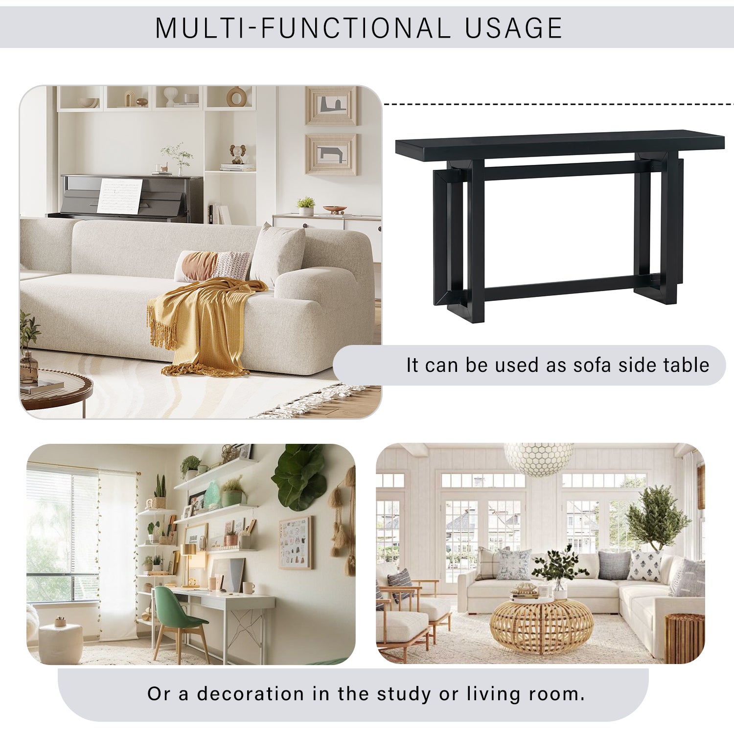 Black modern console table with geometric legs