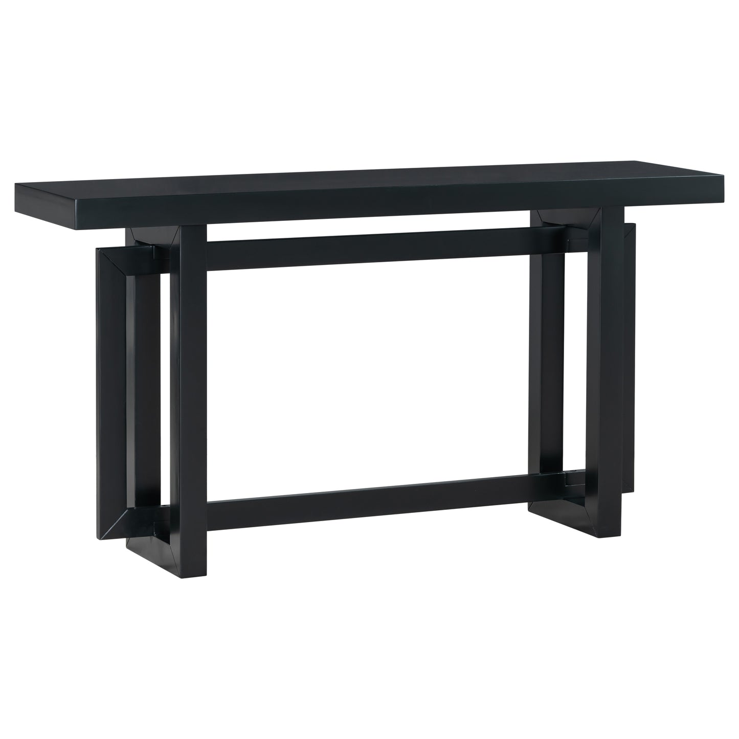 Sleek black metal console table with geometric frame