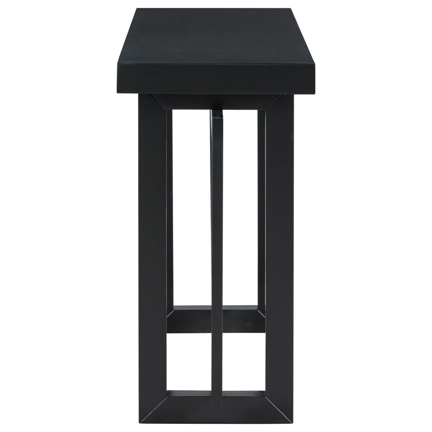 Sleek black metal end table with geometric leg design