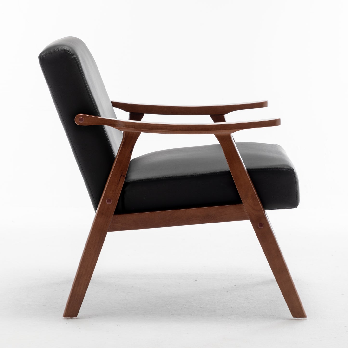 Black leather accent chair with wooden frame