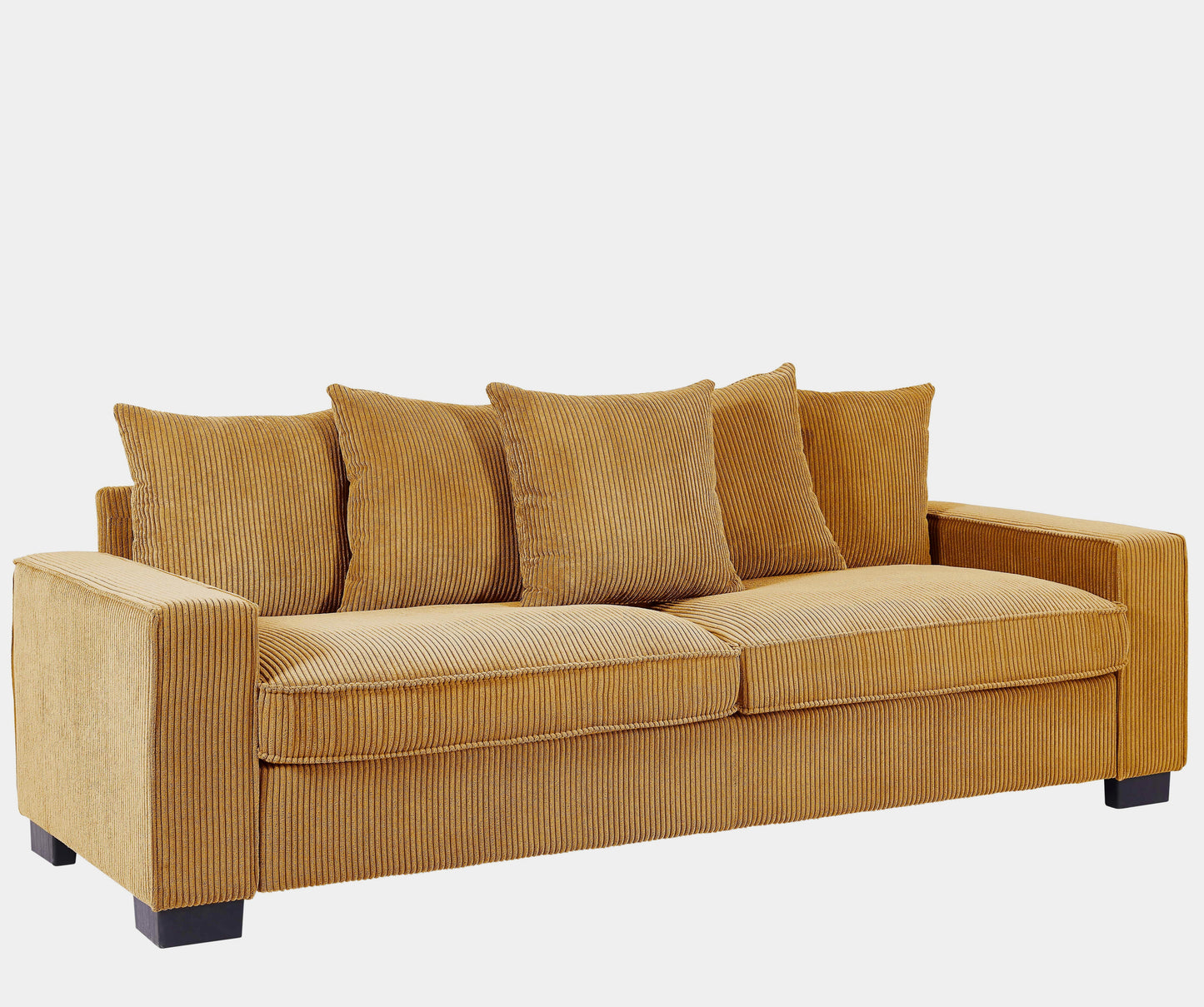 Mustard corduroy sofa with plush cushions