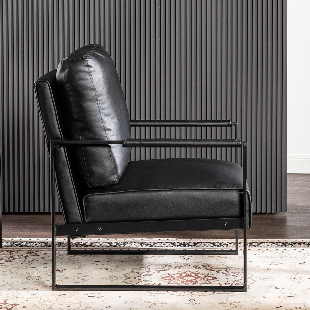 Black leather accent chair with metal frame