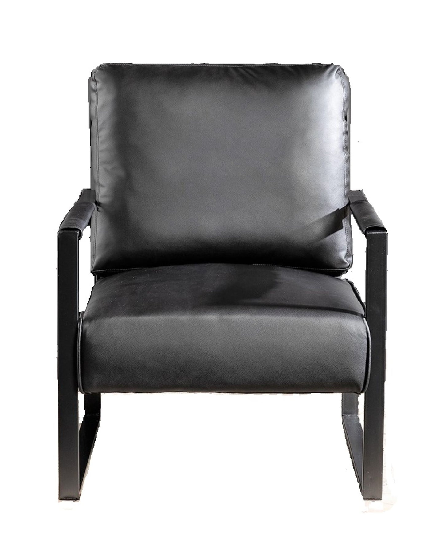 Black faux leather accent chair with sleek metal frame
