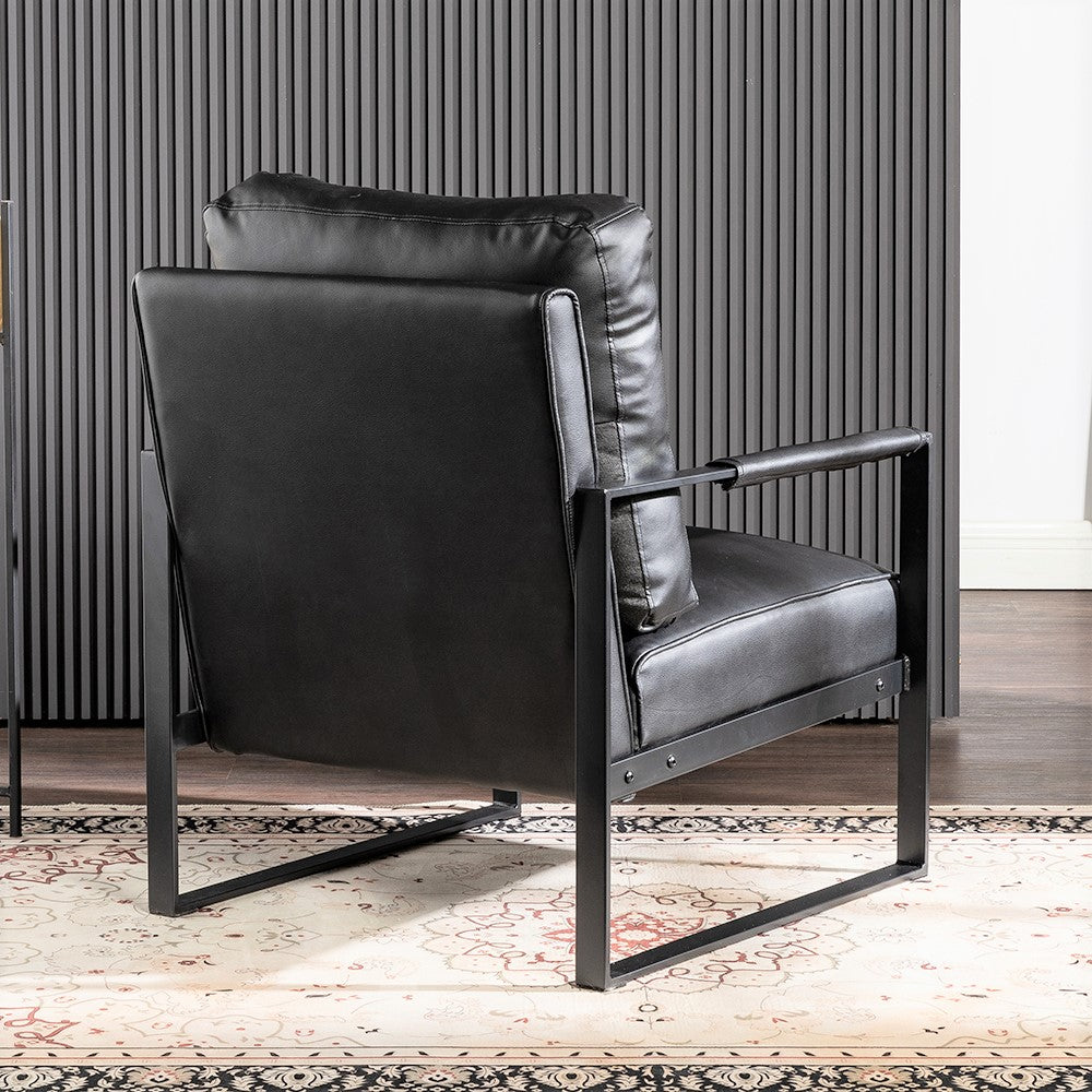 Black leather accent chair with metal frame