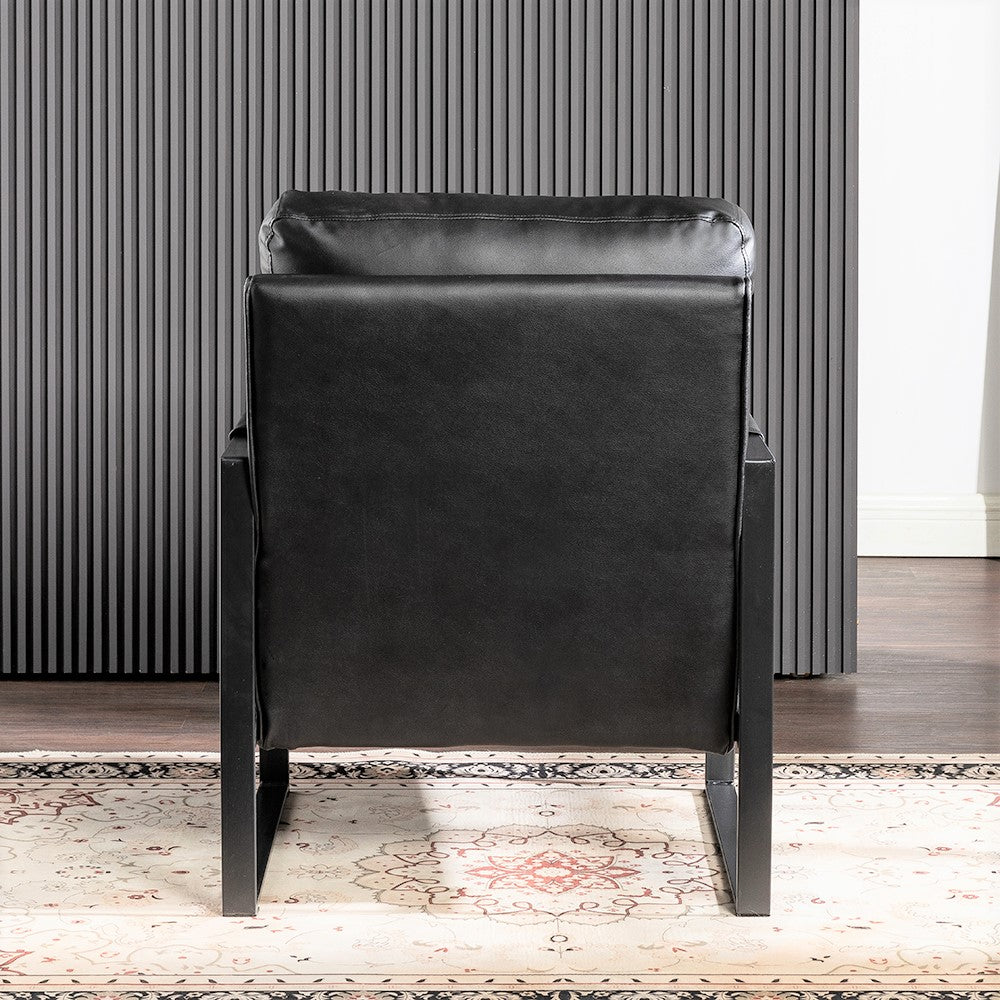 Black faux leather accent chair with clean lines
