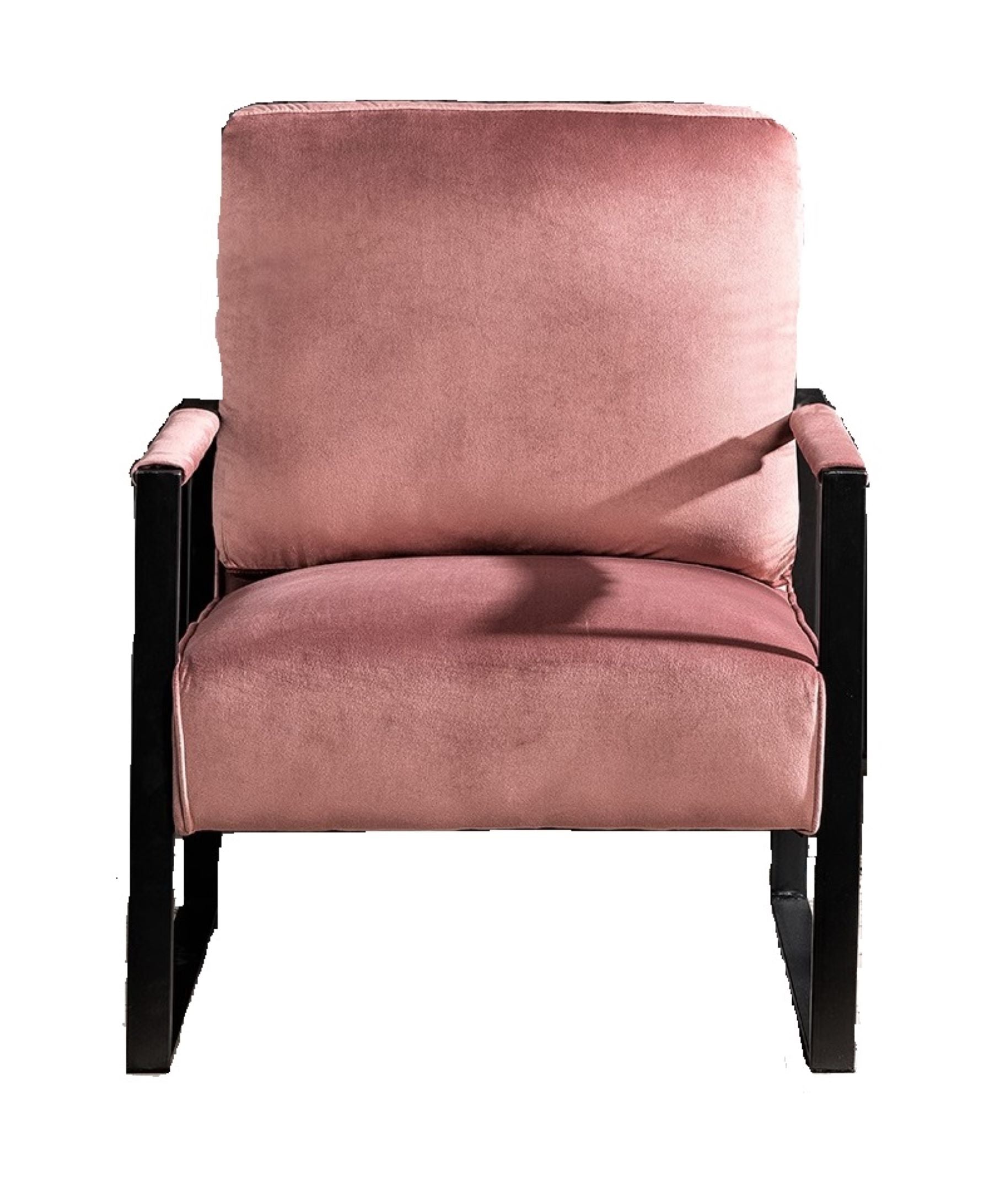 Dusty rose velvet armchair with black metal frame