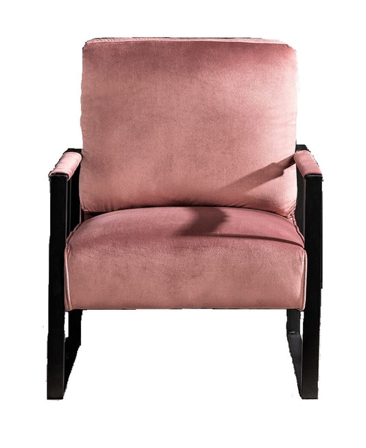 Dusty rose velvet armchair with black metal frame