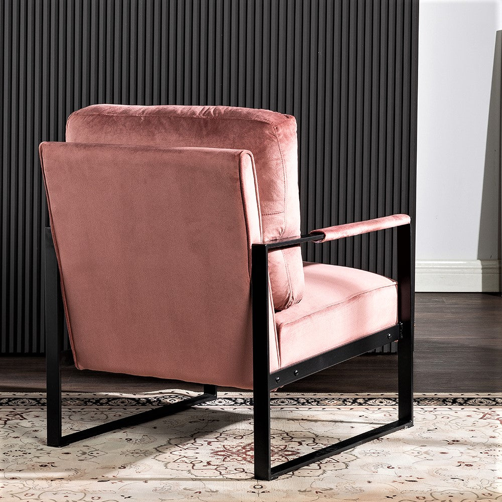 Dusty rose velvet armchair with black metal frame