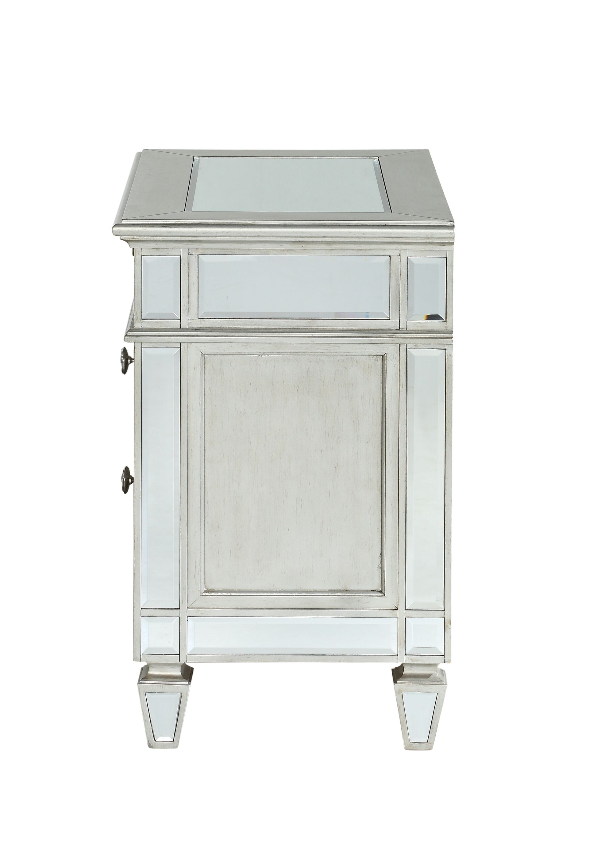 White mirrored dresser with antique hardware