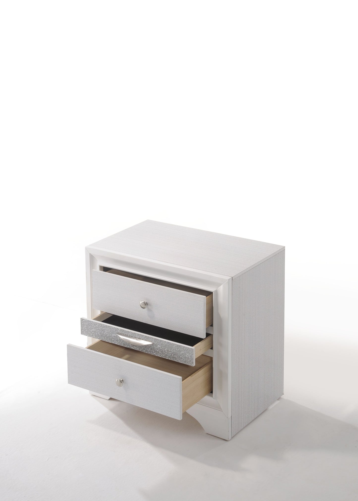 White textured nightstand with three drawers