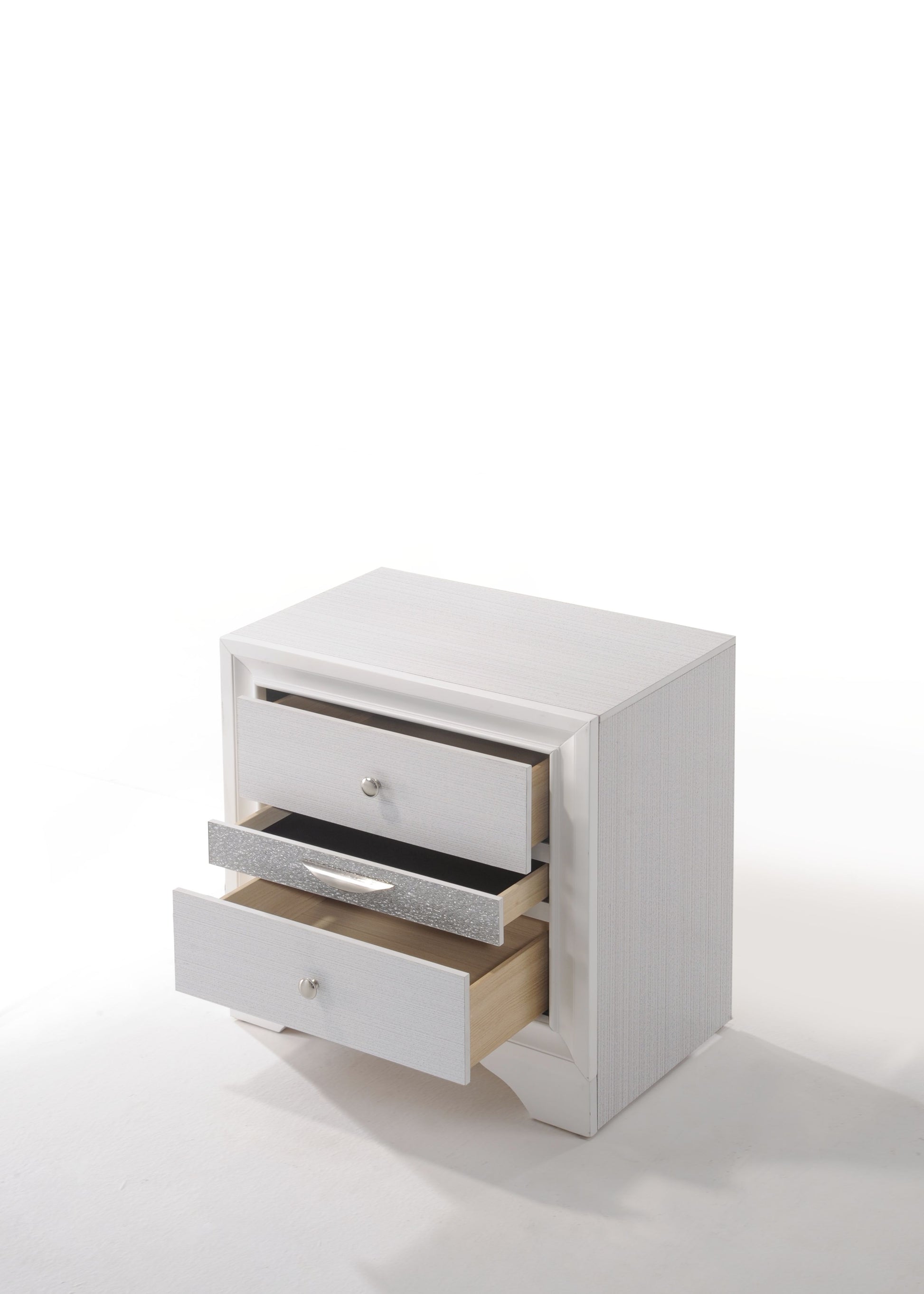 White textured nightstand with three drawers