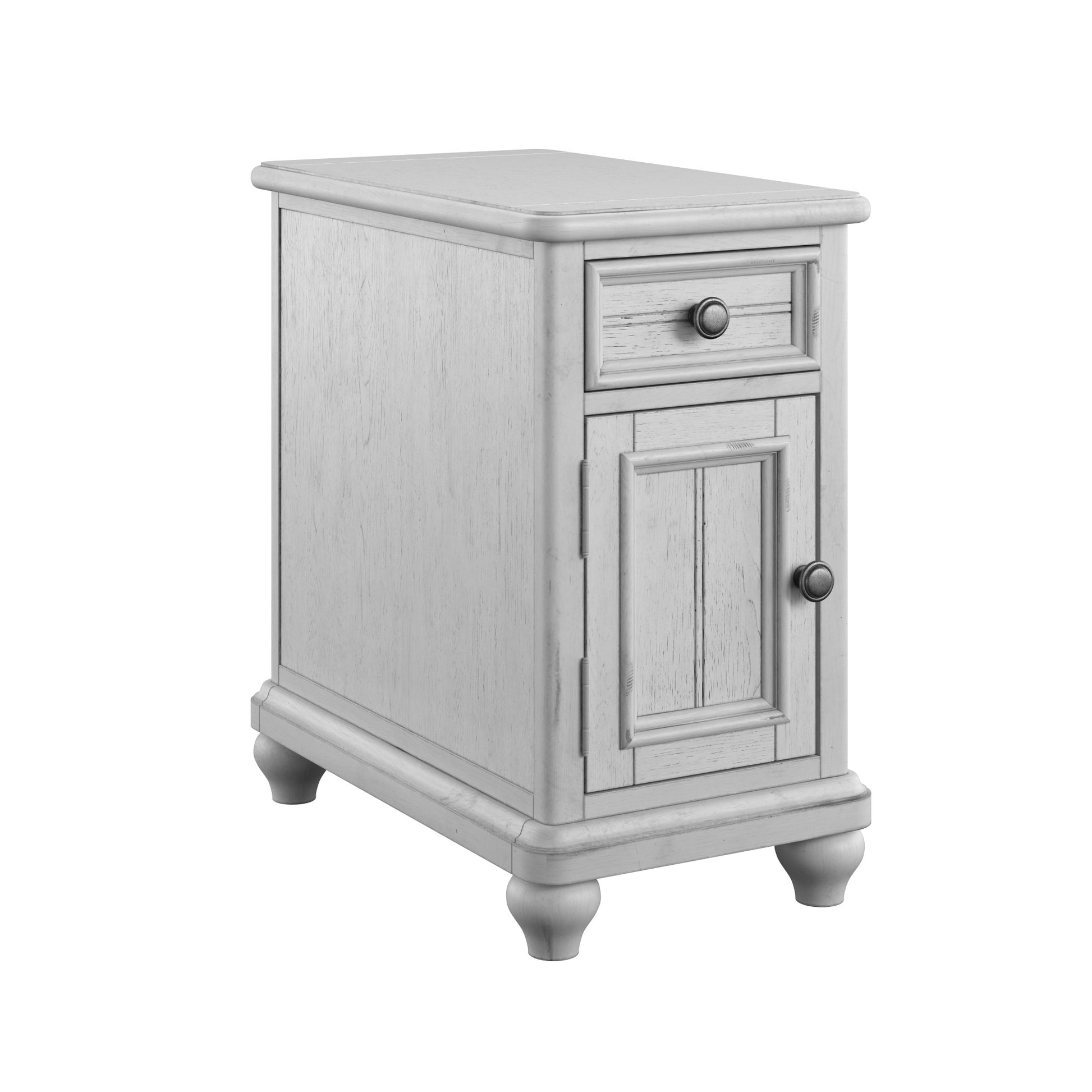White wash accent cabinet with one drawer and a cabinet door