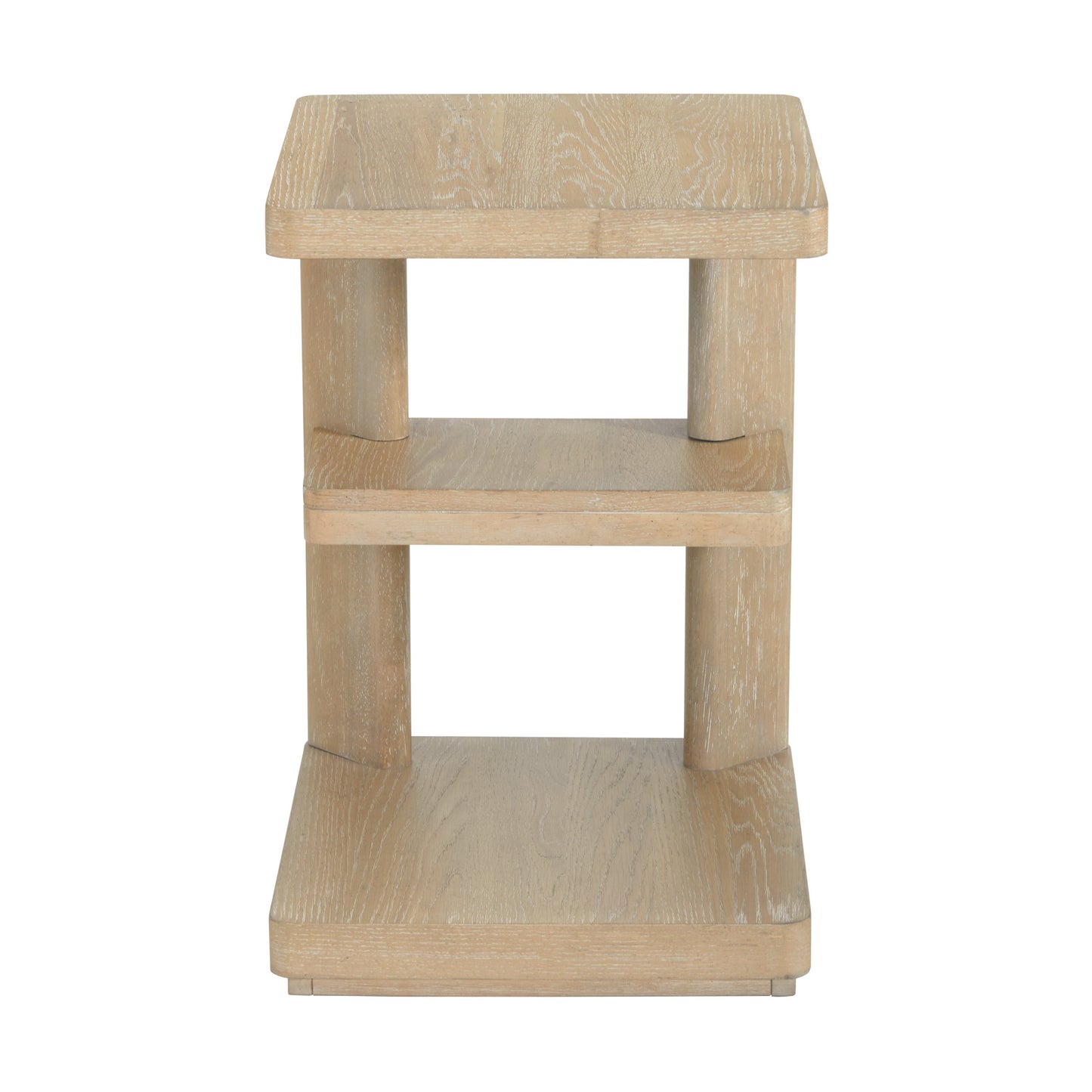 Twotier light oak end table with modern block legs