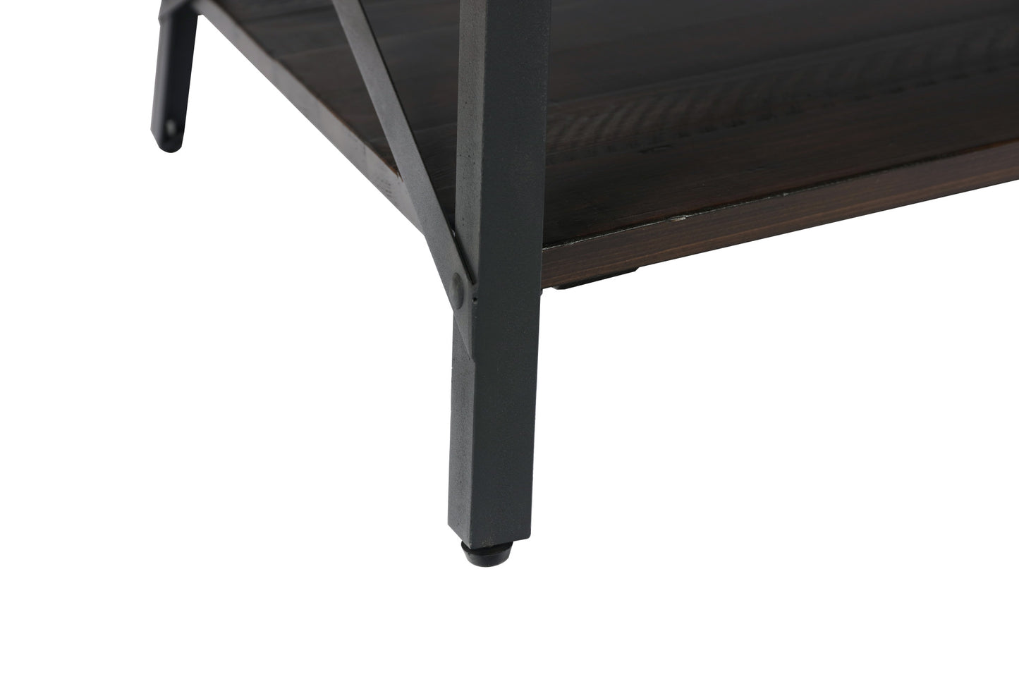 Dark wood shelf with black metal legs
