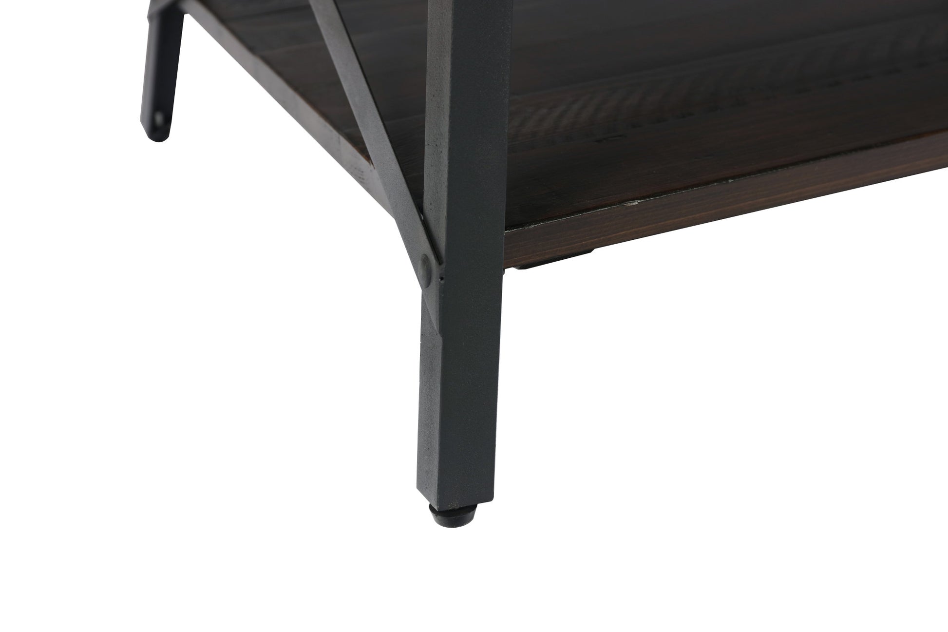 Dark wood shelf with black metal legs