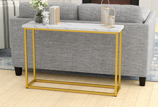 White marble top console table with gold metal frame