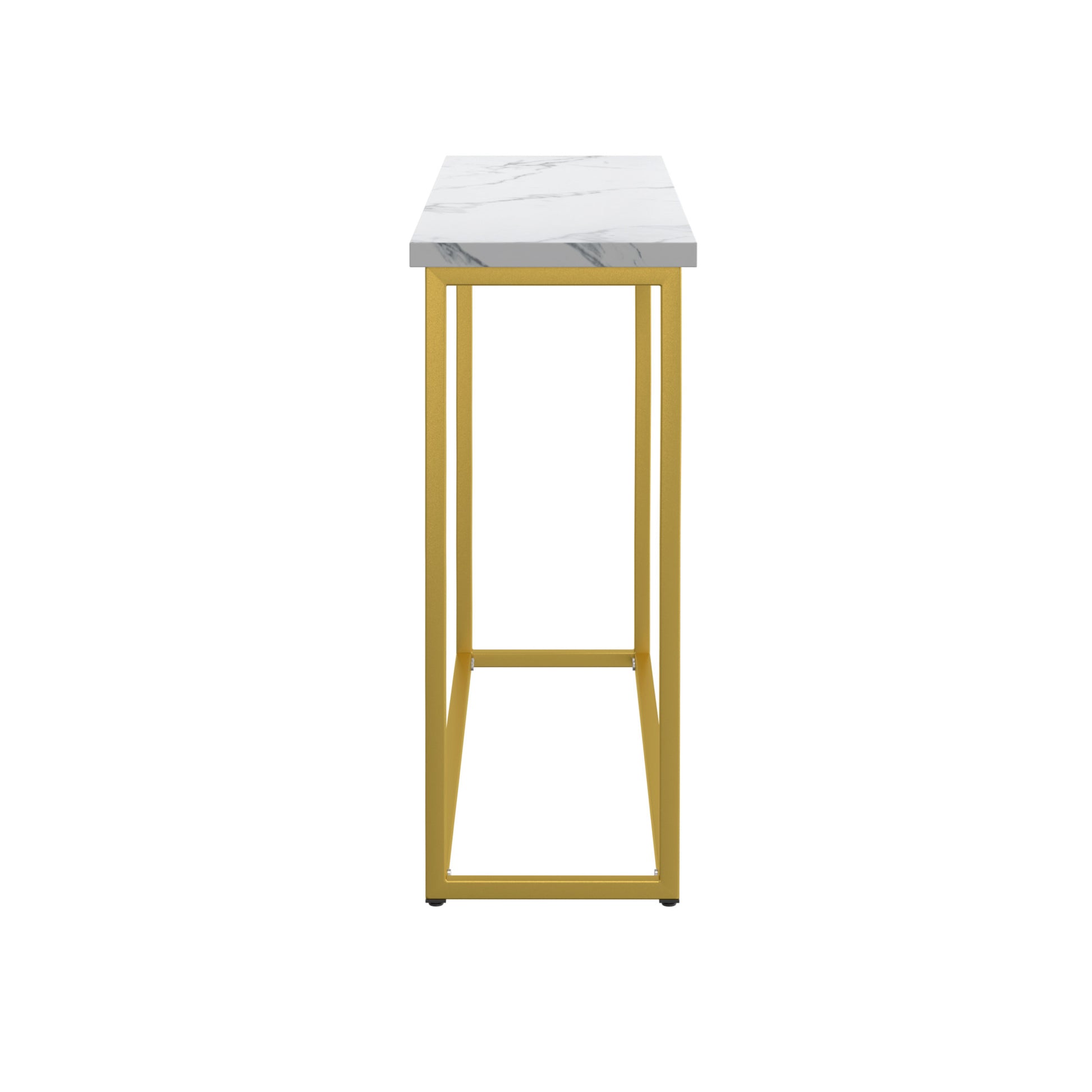 Gold console table with white marble top