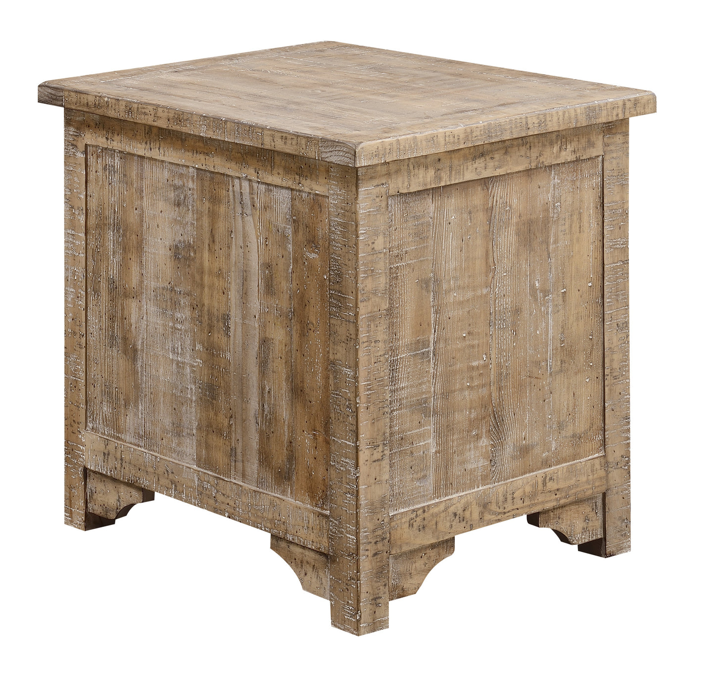Rustic reclaimed wood side table with weathered finish