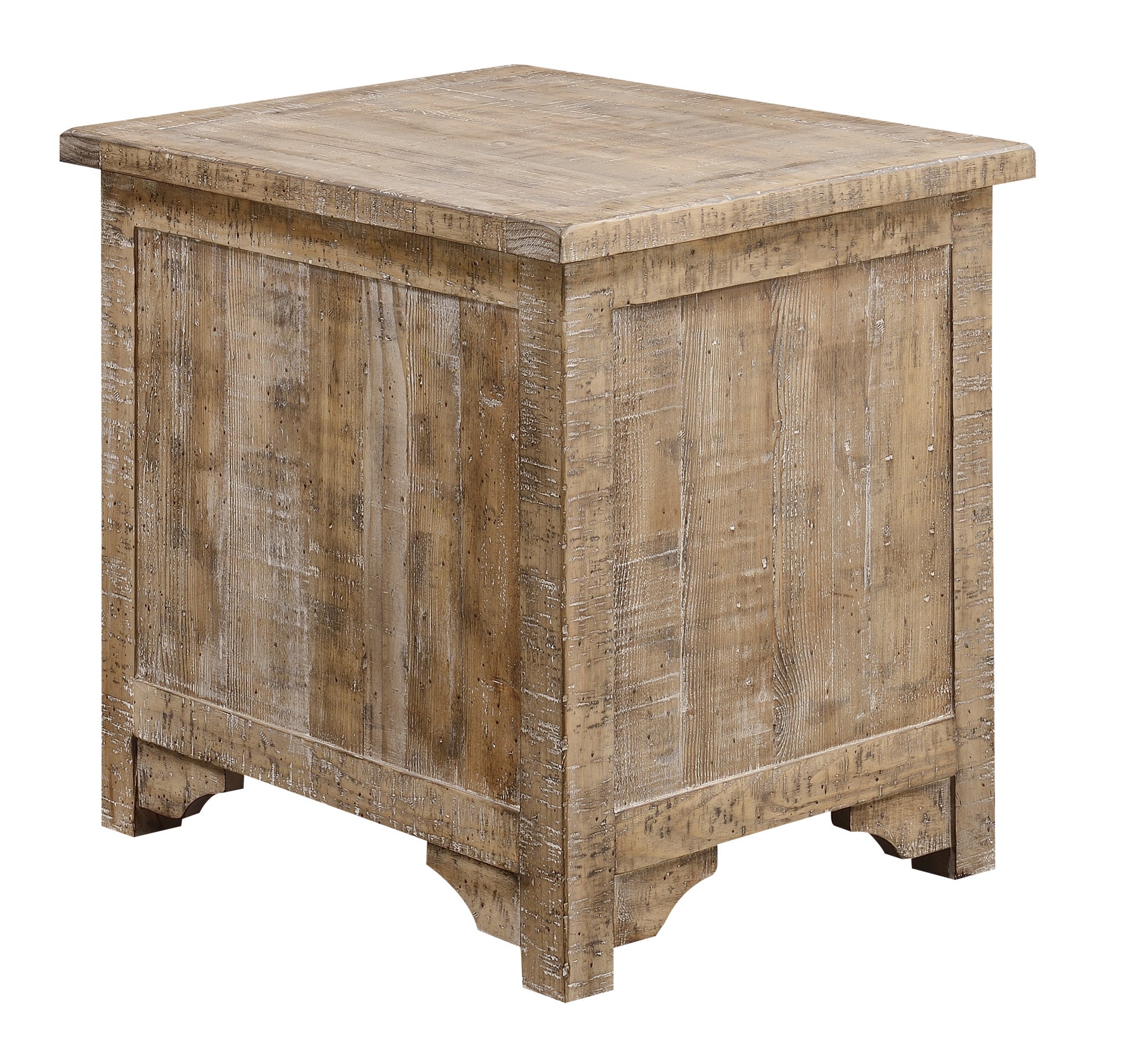Rustic reclaimed wood side table with weathered finish
