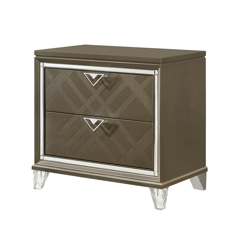 Glamorous brown nightstand with geometric pattern and crystal legs
