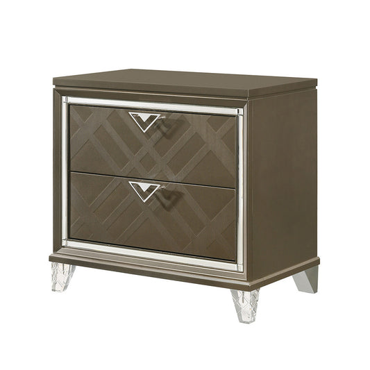 Glamorous brown nightstand with geometric pattern and crystal legs