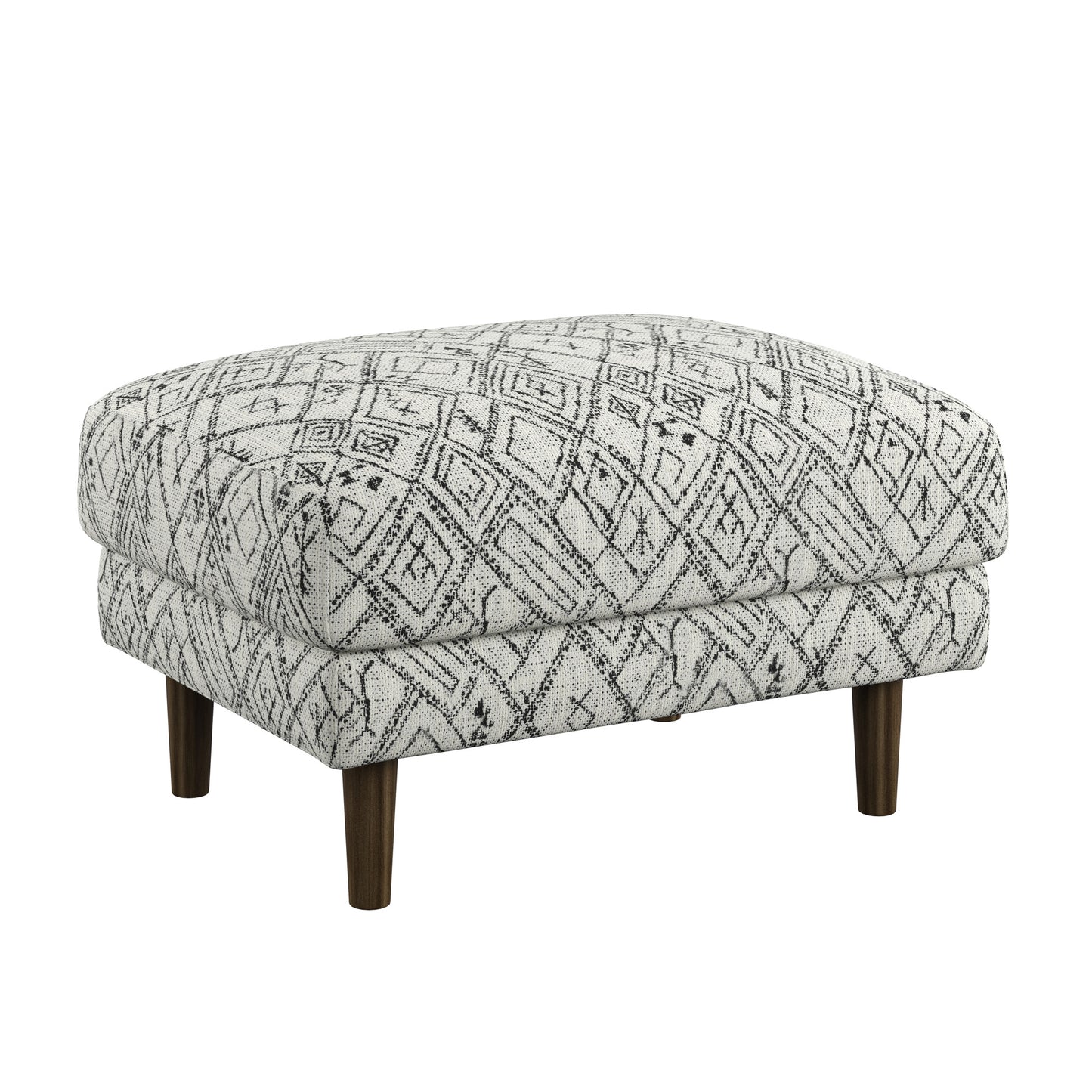 Textile ottoman with black and white geometric pattern