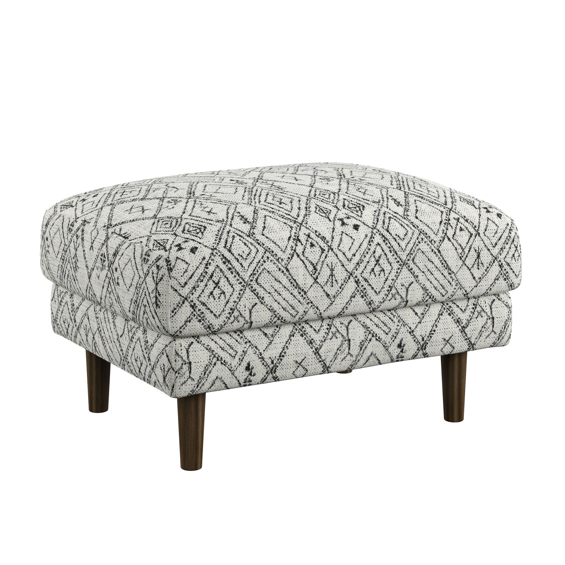 Textile ottoman with black and white geometric pattern